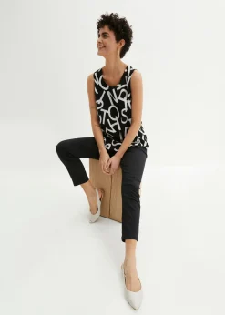 bonprix bonprix Blusa de viscosa fluida Blanco-negro Outlet