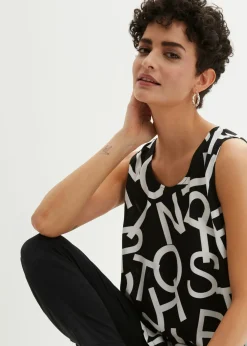 bonprix bonprix Blusa de viscosa fluida Blanco-negro Outlet