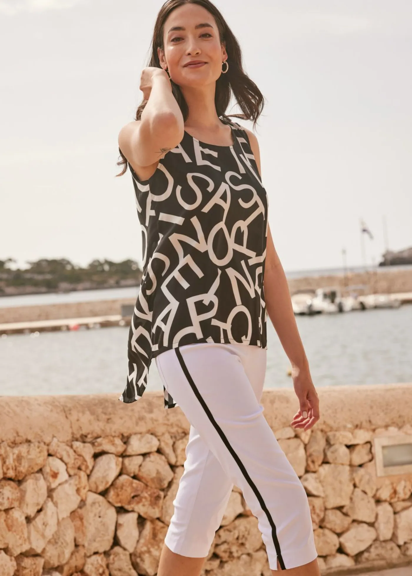 bonprix bonprix Blusa de viscosa fluida Blanco-negro Outlet