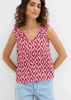 bonprix bonprix Blusa de viscosa fluida Rojo/rosa ahumado/rojo/blanco con estampado gráfico Online