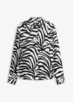 bonprix bonprix Blusa de viscosa fluida estampado cebra negro-blanco. Sale