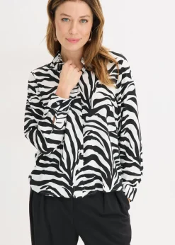 bonprix bonprix Blusa de viscosa fluida estampado cebra negro-blanco. Sale