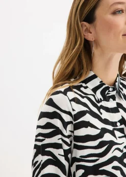 bonprix bonprix Blusa de viscosa fluida estampado cebra negro-blanco. Sale