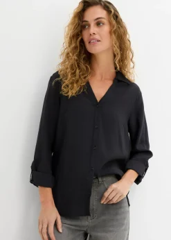 bonprix bonprix Blusa de viscosa fluida Negro Outlet