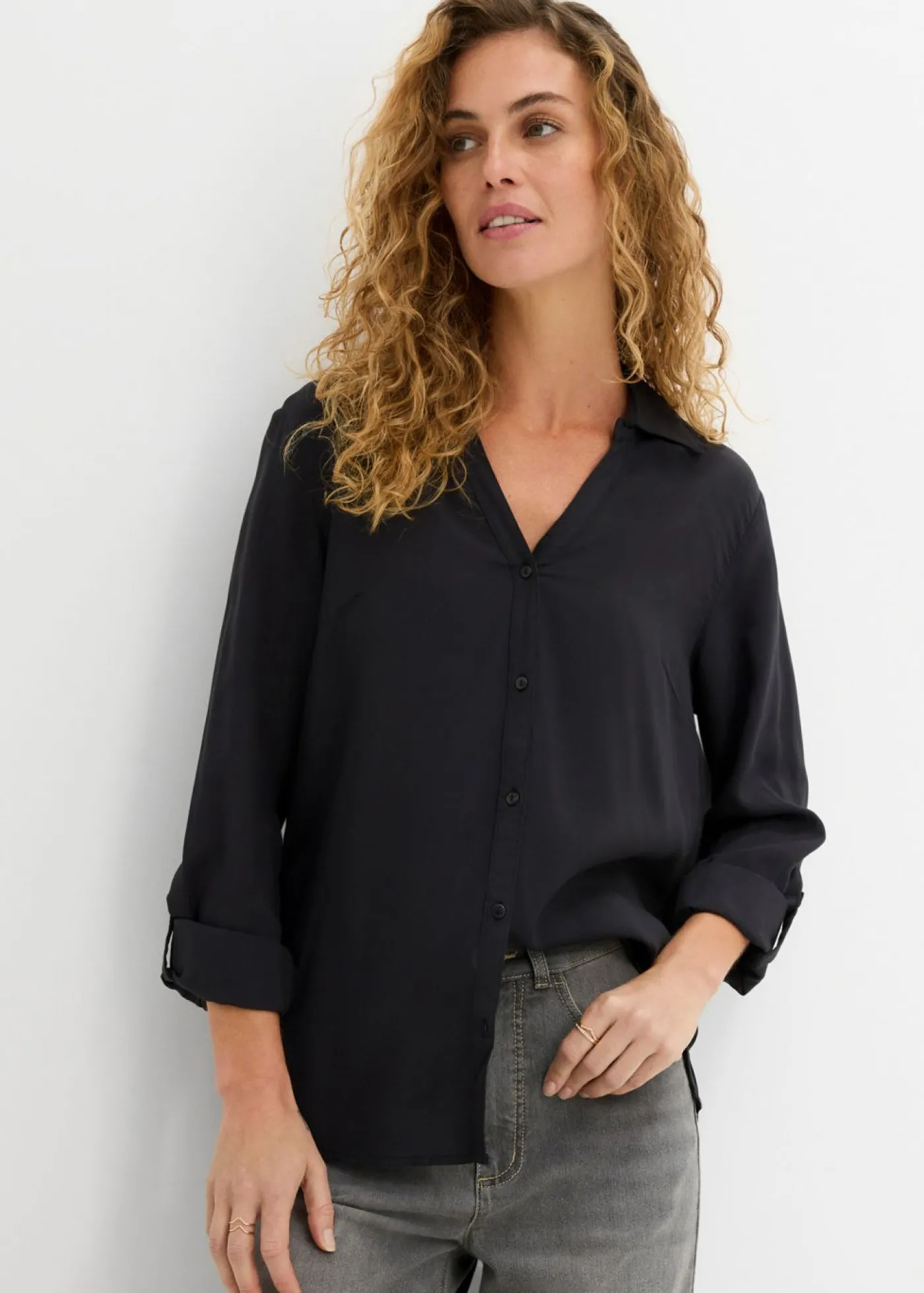 bonprix bonprix Blusa de viscosa fluida Negro Outlet