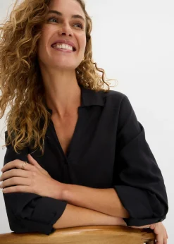 bonprix bonprix Blusa de viscosa fluida Negro Outlet