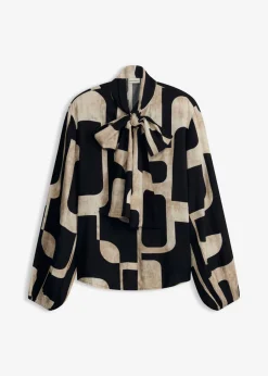 bonprix bonprix Blusa de viscosa fluida Negro-crema