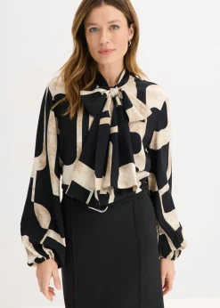 bonprix bonprix Blusa de viscosa fluida Negro-crema