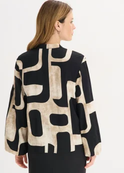 bonprix bonprix Blusa de viscosa fluida Negro-crema