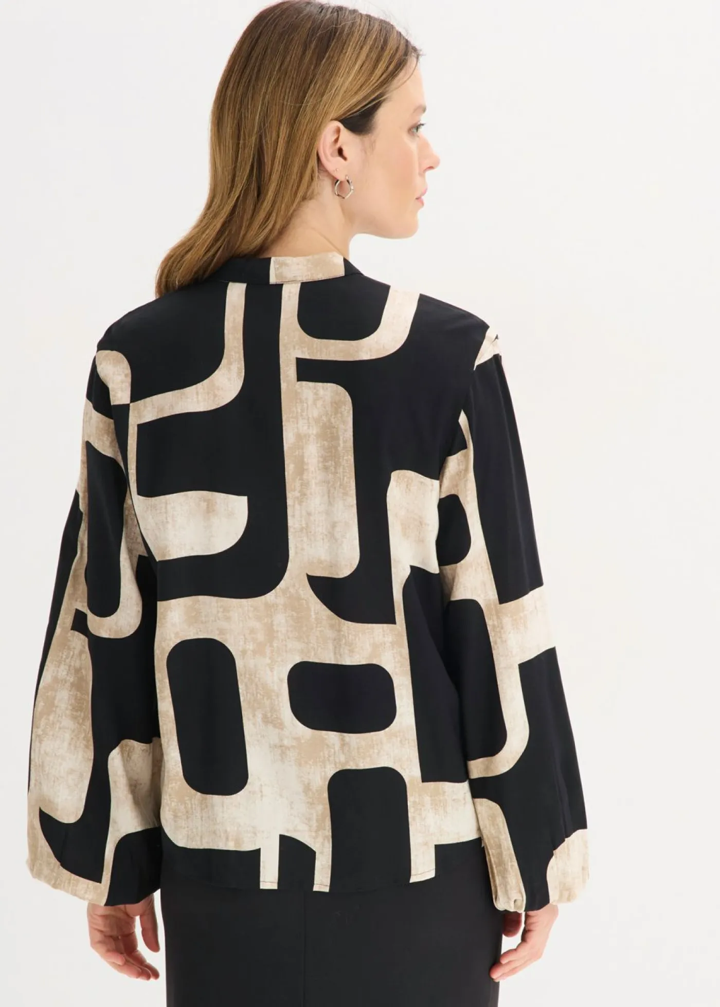 bonprix bonprix Blusa de viscosa fluida Negro-crema