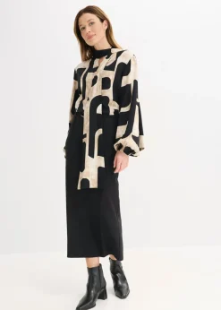 bonprix bonprix Blusa de viscosa fluida Negro-crema