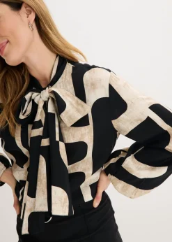 bonprix bonprix Blusa de viscosa fluida Negro-crema
