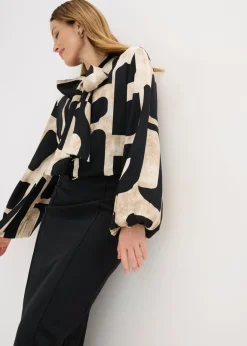 bonprix bonprix Blusa de viscosa fluida Negro-crema