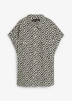 bonprix bonprix Blusa de viscosa fluida negro-crudo Discount