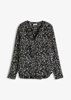 bonprix bonprix Blusa de viscosa fluida Negro-blanco lana Clearance