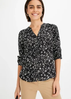 bonprix bonprix Blusa de viscosa fluida Negro-blanco lana Clearance