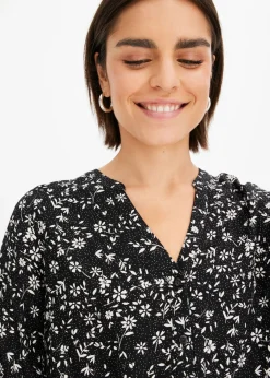 bonprix bonprix Blusa de viscosa fluida Negro-blanco lana Clearance