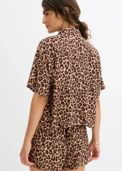 bonprix bonprix Blusa de viscosa fluida estampado leo marrón oscuro Online