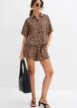 bonprix bonprix Blusa de viscosa fluida estampado leo marrón oscuro Online