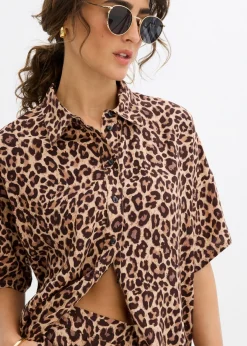 bonprix bonprix Blusa de viscosa fluida estampado leo marrón oscuro Online