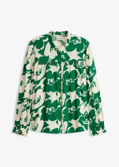 bonprix bonprix Blusa de viscosa fluida Blanco-verde Online