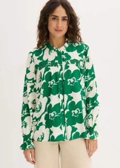 bonprix bonprix Blusa de viscosa fluida Blanco-verde Online