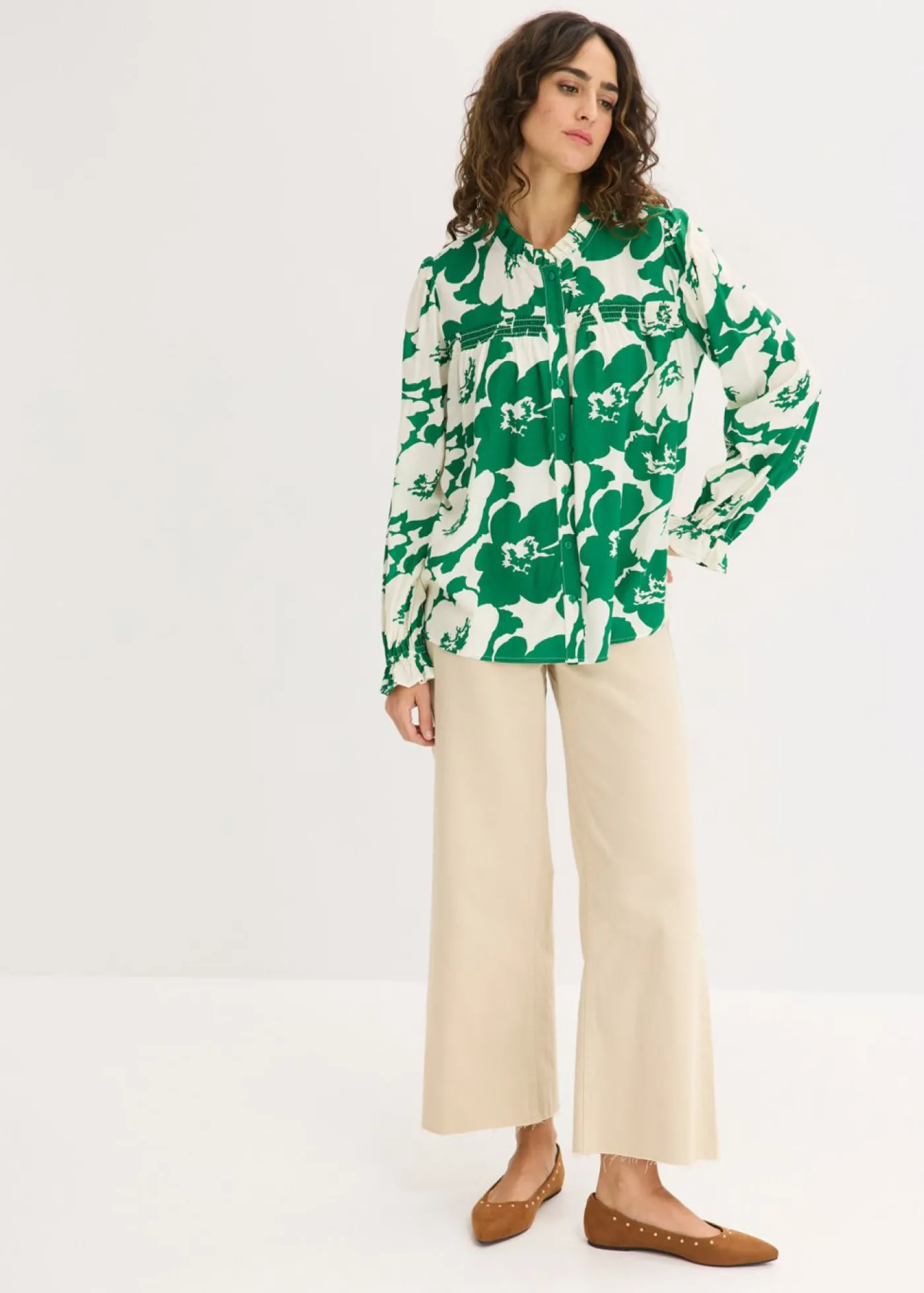 bonprix bonprix Blusa de viscosa fluida Blanco-verde Online