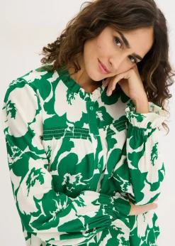 bonprix bonprix Blusa de viscosa fluida Blanco-verde Online