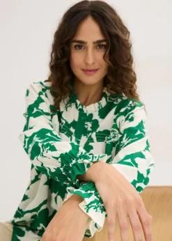 bonprix bonprix Blusa de viscosa fluida Blanco-verde Online