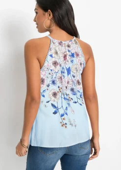 bonprix bonprix Blusa de viscosa fluida Azul claro de flores Online