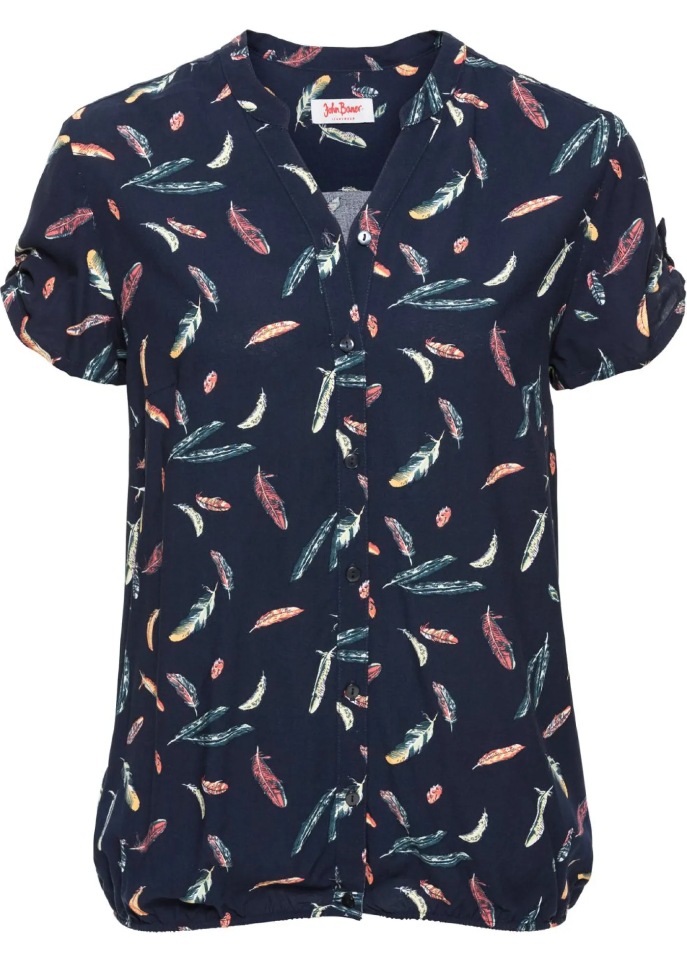 bonprix bonprix Blusa de viscosa fluida con manga corta Azul marino estampado Hot