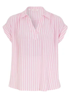 bonprix bonprix Blusa de viscosa fluida con manga corta rosa/blanco con rayas Clearance