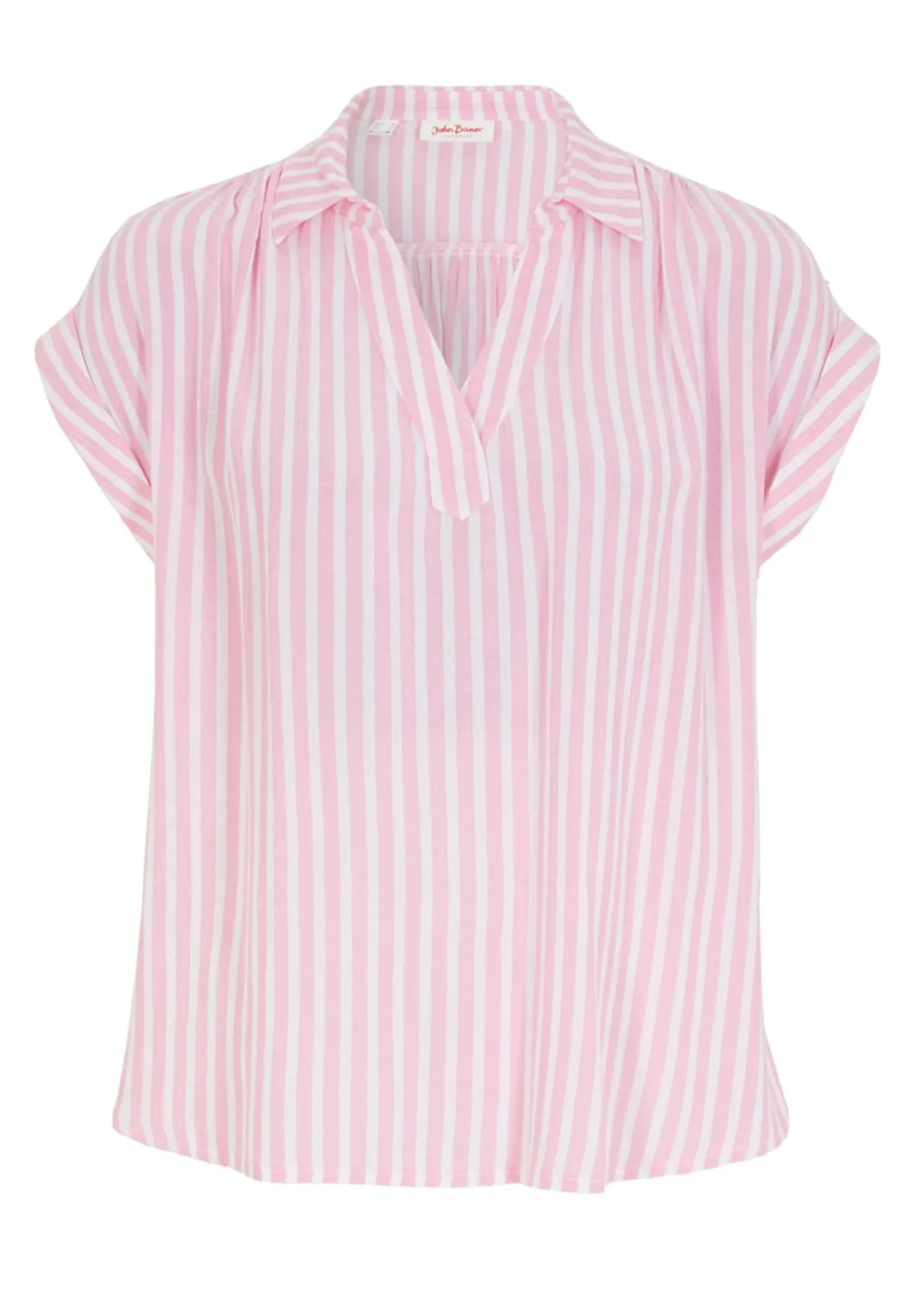 bonprix bonprix Blusa de viscosa fluida con manga corta rosa/blanco con rayas Clearance