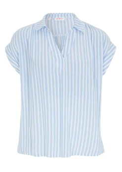 bonprix bonprix Blusa de viscosa fluida con manga corta Azul perla-blanco con rayas New