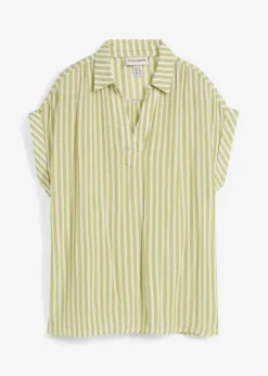bonprix bonprix Blusa de viscosa fluida con manga corta Pistacho mate/blanco de rayas Discount