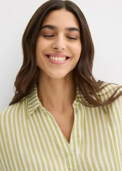 bonprix bonprix Blusa de viscosa fluida con manga corta Pistacho mate/blanco de rayas Discount
