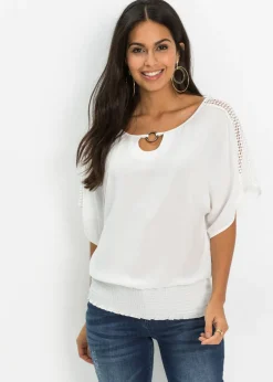 bonprix bonprix Blusa de viscosa pura Blanco lana Hot