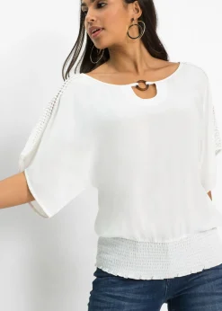 bonprix bonprix Blusa de viscosa pura Blanco lana Hot