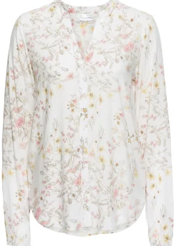 bonprix bonprix Blusa de viscosa pura Blanco lana de flores