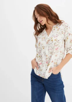 bonprix bonprix Blusa de viscosa pura Blanco lana de flores