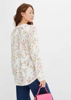 bonprix bonprix Blusa de viscosa pura Blanco lana de flores