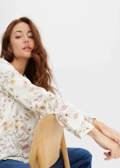 bonprix bonprix Blusa de viscosa pura Blanco lana de flores
