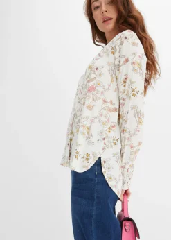 bonprix bonprix Blusa de viscosa pura Blanco lana de flores