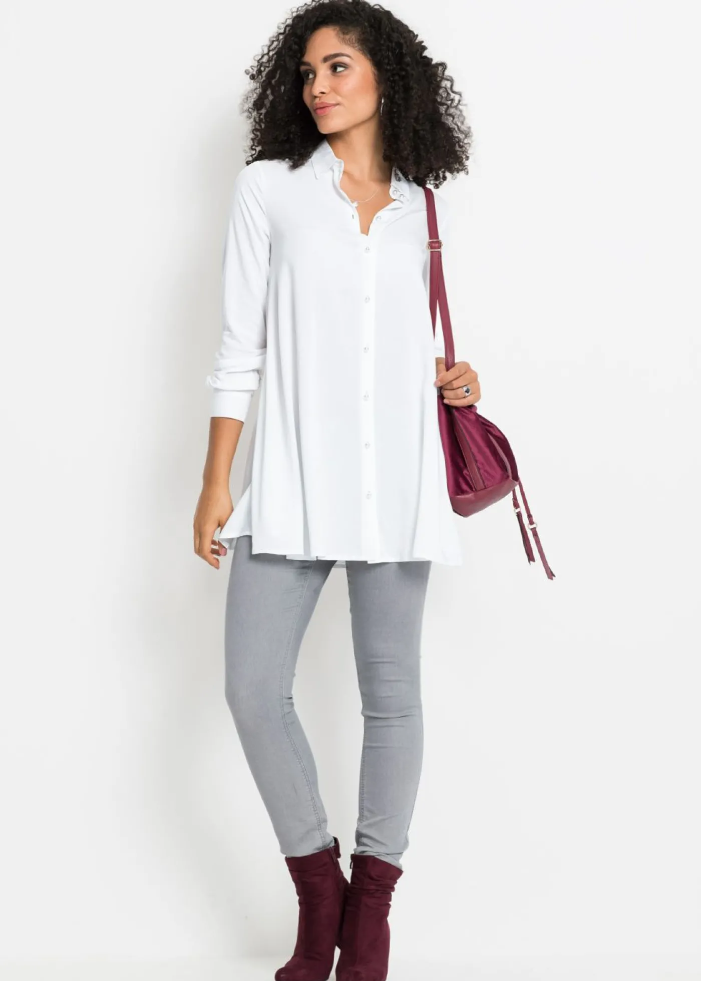 bonprix bonprix Blusa de viscosa pura Blanco Clearance