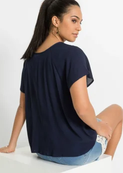 bonprix bonprix Blusa de viscosa pura Azul marino Online