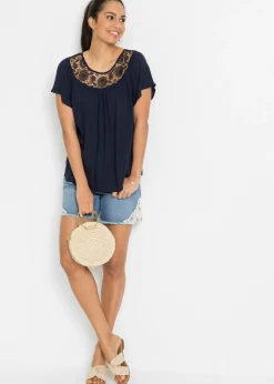 bonprix bonprix Blusa de viscosa pura Azul marino Online