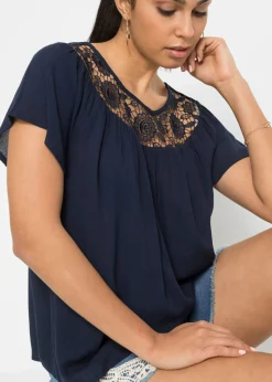 bonprix bonprix Blusa de viscosa pura Azul marino Online