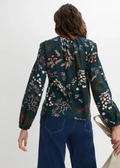 bonprix bonprix Blusa de viscosa sostenible verde intenso con flores