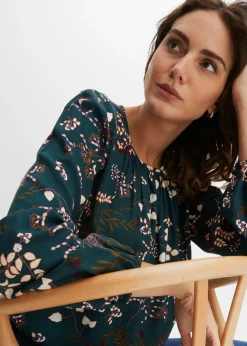 bonprix bonprix Blusa de viscosa sostenible verde intenso con flores