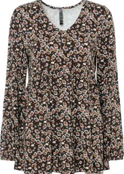 bonprix bonprix Blusa de viscosa sostenible negro/óxido/azul marino/blanco lana de flores Clearance